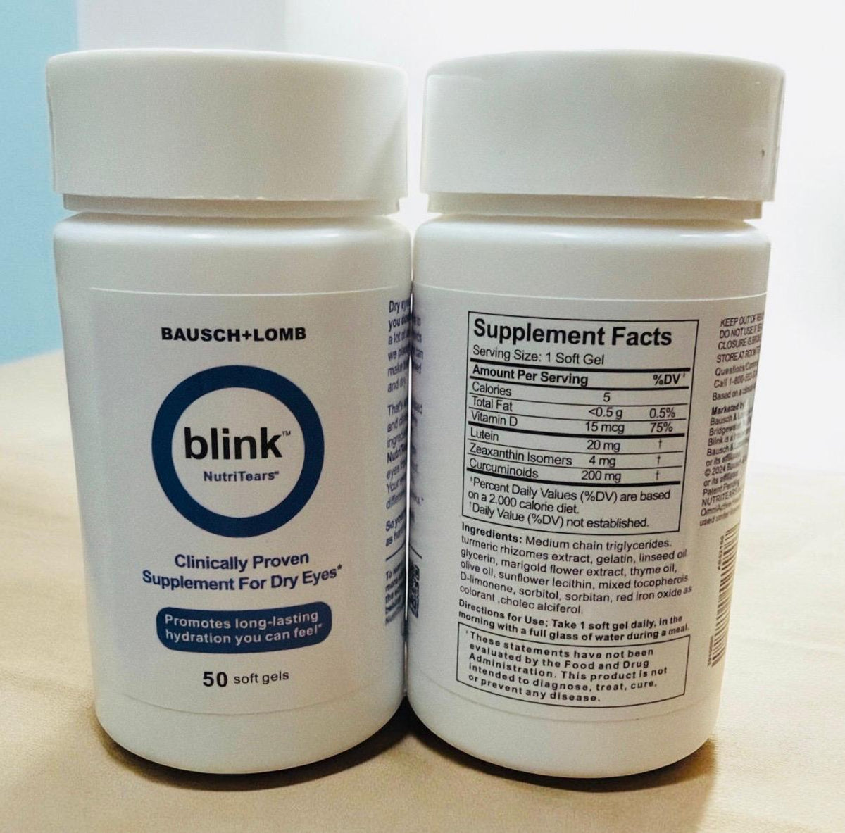Blink NutriTears Supplement for Dry Eyes, Long Lasting Eye Relief, 50 Softgels Fit And Glow