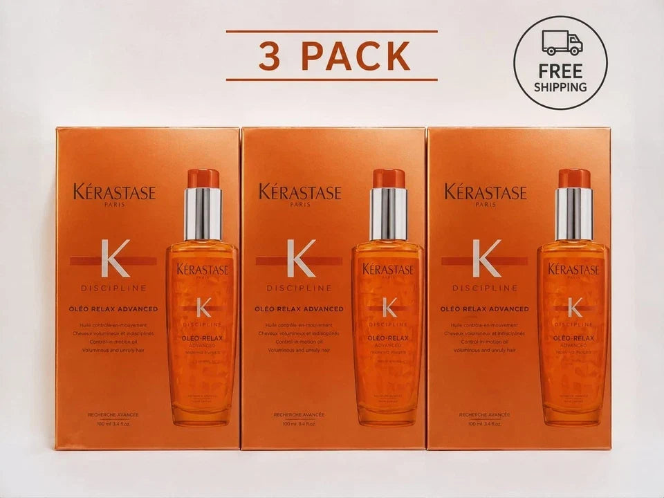 3 pack Kérastase Discipline Oléo-Relax Anti-Frizz Hair Oil 100ml Smoothing Seru Fit And Glow