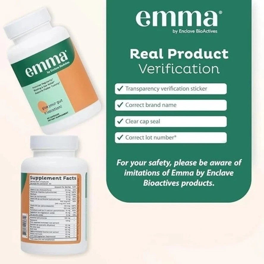 Emma Gut Health Doctors Endorsed Supplement 60 Capsules -Relief from Gas