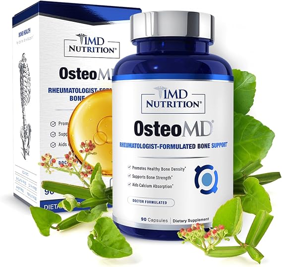 1MD Nutrition OsteoMD for Comprehensive Support - Supplement for Women and Men - Promote Density w/Vitamin D - Hydroxyapatite w/Vitamin D3 & K2-90 Capsules Fit And Glow